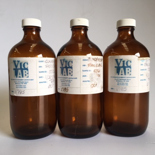 BOTTLE, Medical - Large Brown Glass Vic Labs 18cmH